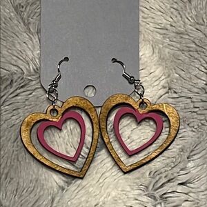 Brown and Pink Heart Earrings